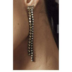 Anthropologie Rhinestone Pearl Dangle Fringe Earrings NEW